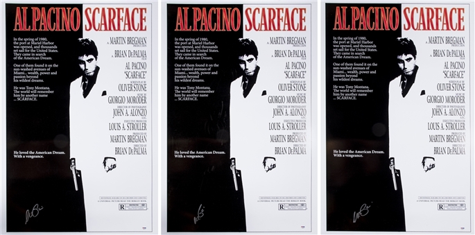 Lot of (3) Al Pacino Signed "Scarface" 27 x 40 Movie Posters (PSA/DNA)